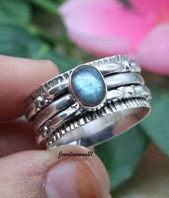 Labradorite Ring Sterling Silver Spinner Mediation Handmade Jewelry