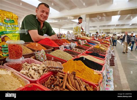 Food On Market Stall In Siyob Bazaar Samarkand Uzbekistan Central