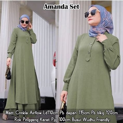 Jual Vallina Outfit Amanda One Set 2in1 Setelan Rok Wanita Muslim