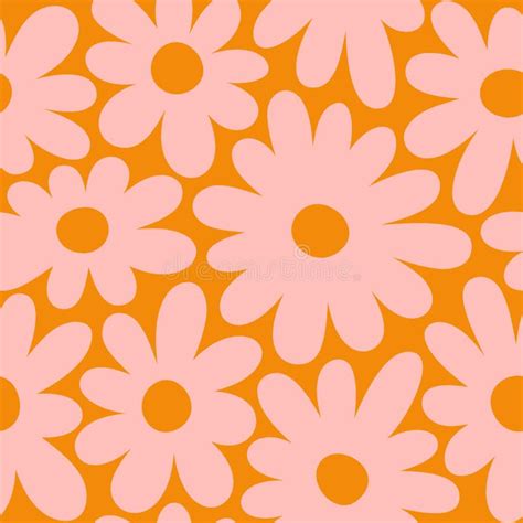 Groovy Daisy Flowers Seamless Pattern Floral Vector Background In