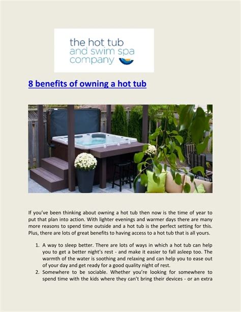 Ppt Benefits Of Owning A Hot Tub The Hot Tub And Swim Spa Company Powerpoint Presentation