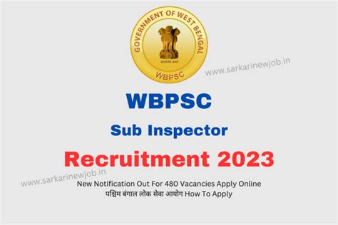 Wbpsc Sub Inspector Recruitment 2023 New Notification Out For 480