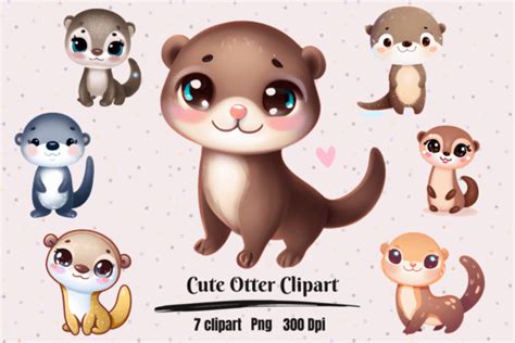 Cute Kawaii Otter Clipart Graphic By Hamees Store Creative Fabrica