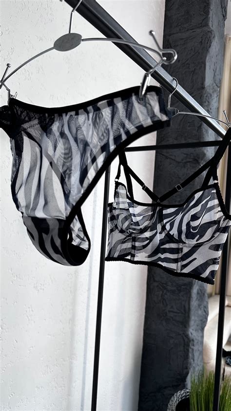 Zebra Chic Black And White Mesh Lingerie Set With Corset Etsy