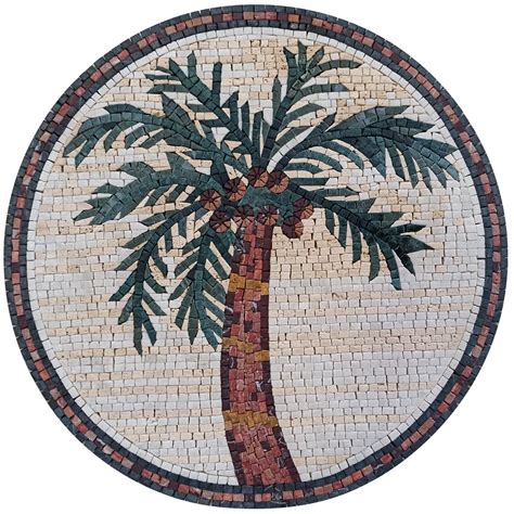 Round Palm Tree Mosaic Mosaic Natural