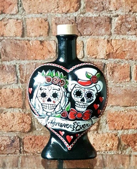 Day Of The Dead Sugar Skull Hand Painted Loveheart Bottle Vase