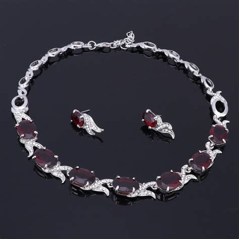 Gold Plated And Silver Plated Red Crystal Necklace Bracelet Earrings Innovato Design