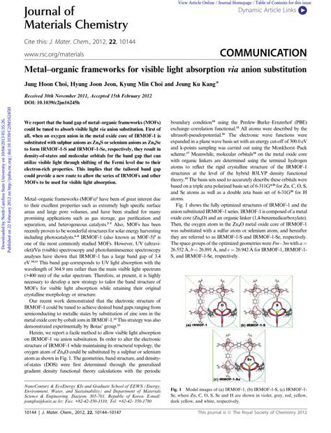 PDF Metalorganic Frameworks For Visible Light Absorption Via Anion