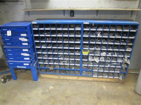 Lot 2 Fastenal 4 Drawer Parts Sorting Cabinets W 2 72 Bin Bolt Bins With Contents Consist