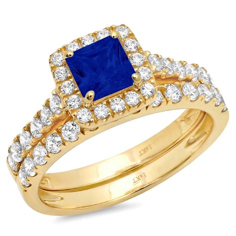 Clara Pucci K Yellow Gold Simulated Blue Sapphire Engraveable