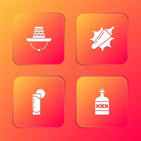 Set Mexican Sombrero Hot Chili Pepper Pod Tequila Glass With Lemon