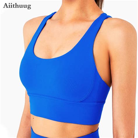 Aiithuug U Neck Crisscross Back Strappy Yoga Bras With Removable Cup