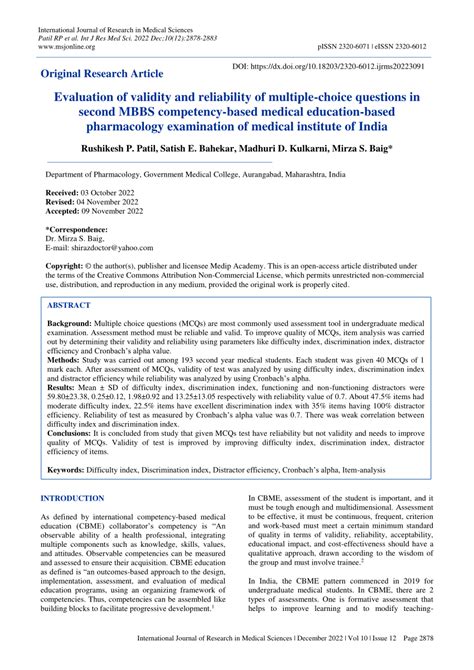 PDF Evaluation Of Validity And Reliability Of Multiple Choice