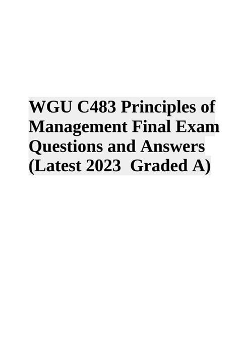 Wgu C Principles Of Management Final Exam Questions With Answers