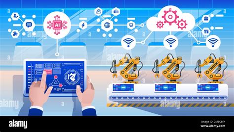 Smart Industry 4 0 Infographic Man Connecting With A Factory Using