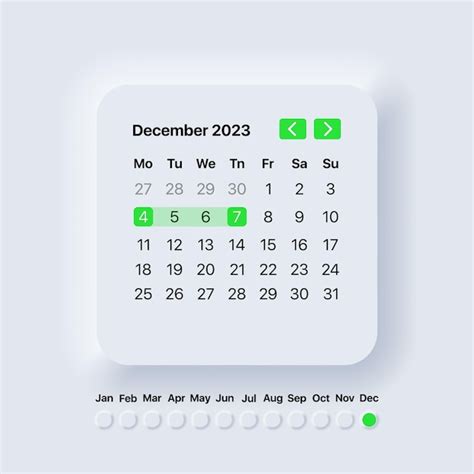 Calendario A O Mes De Diciembre Estilo De Neomorfismo Plantilla De