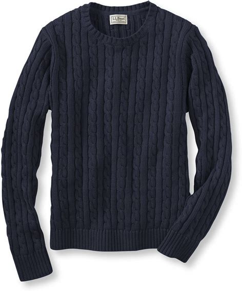 Ll Bean Womens Double L Cotton Sweater Cable Crewneck Cotton