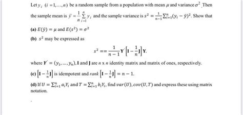 Solved Let Yi I 1 … N Be A Random Sample From A Population