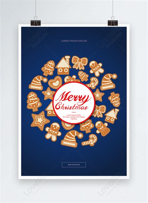 Christmas gingerbread man blue poster template image_picture free ...