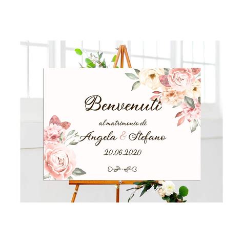 Cartello Di Benvenuto Matrimonio Con Fiori Personalizzabile