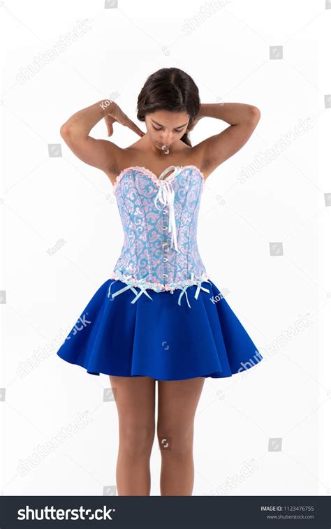 Brunette Girl Long Hair Blue Corset Stock Photo Shutterstock