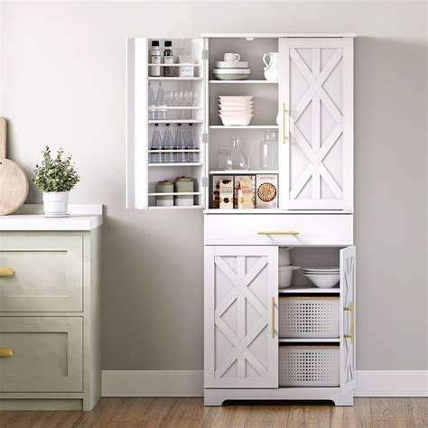 Hzuaneri White Kitchen Pantry Cabinet Storage Cabinet Buffet