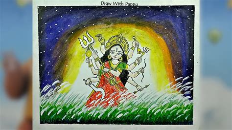 Durga Puja Drawing Maa Durga Picture Drawing With Oil Pastel Youtube