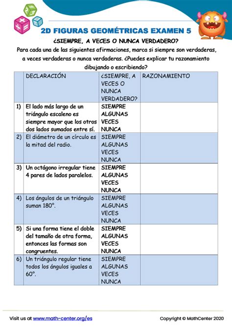 Tercer Grado Pruebas Figuras Geométricas Math Center