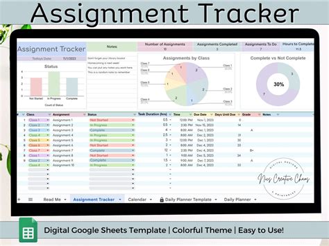 Google Sheets Assignment Tracker Spreadsheet Template, College Assignment Tracker & Calendar ...