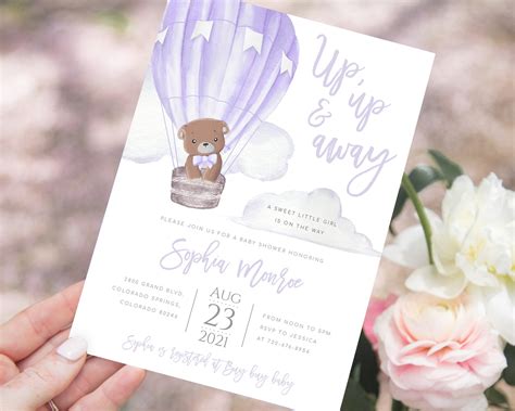 Teddy Bear Hot Air Balloon Baby Shower Invitation Template Up Etsy