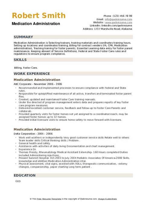 Medication Administration Resume Samples Qwikresume