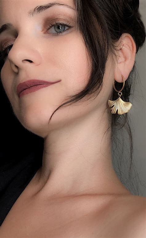 Boucles D Oreilles Ginkgo Boucles D Oreilles En Or Ginkgo Biloba