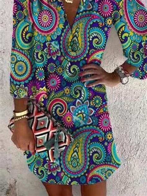 Womens Paisley Print V Neck Midi Dress Bohemia Daily Summer Spring