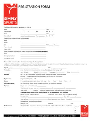 Fillable Online Simply Sports Registration Form DC Ranch Fax Email