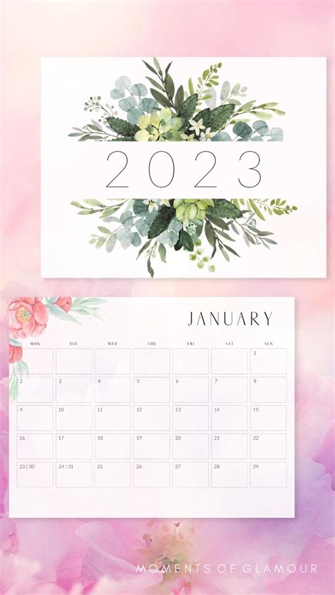 Aesthetic Monthly Printable Calendar Cute Monthly Planner Digital