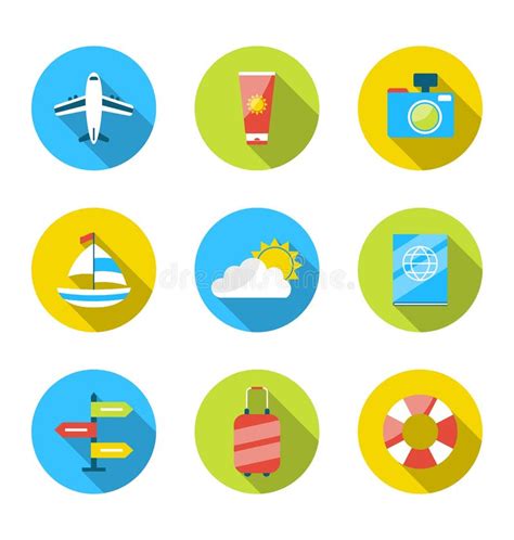 Summer Vacation Time With Flat Set Colorful Simple Icons Stock Vector