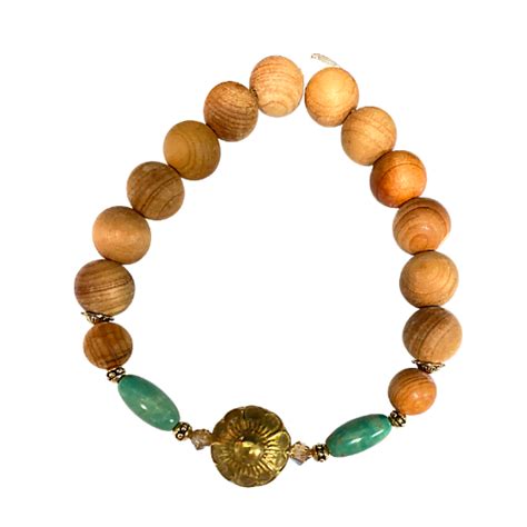 Sandalwood Bracelet With Gold Metal Flower Ta