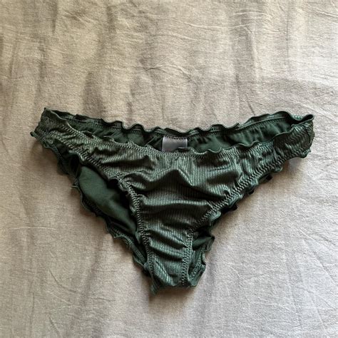 Bark Green Ribbed Bikini Bottoms With Lettuce Stitch Depop