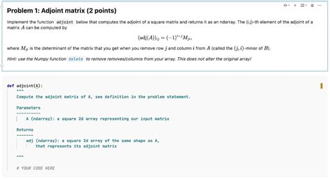 Solved Problem 1 Adjoint Matrix 2 Points Implement The