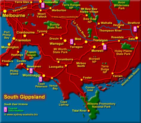 South Gippsland Map - East Coast of Australia