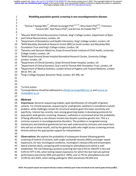 Pdf Modelling Population Genetic Screening In Rare Neurodegenerative Diseases