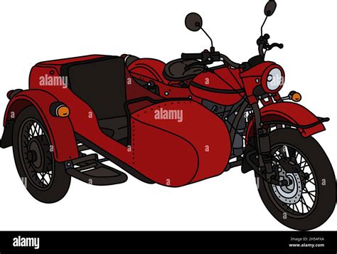 El Dibujo A Mano Vectorizado De Un Sidecar Rojo Retro Imagen Vector De