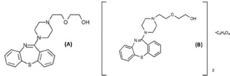 Molecular structure of quetiapine (A) and quetiapine fumarate (B ...