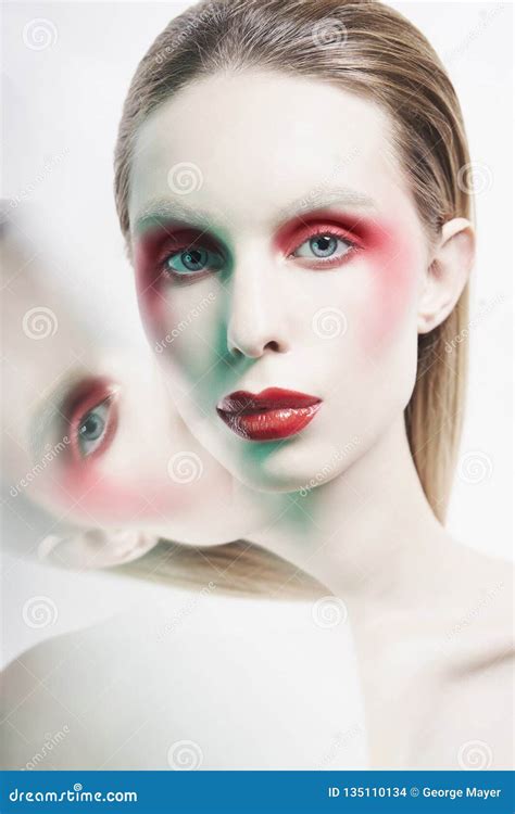 Nude Lady With Colorful Lipstick And Artistic Makeup Stock Photo Image Of Lipstick Girl