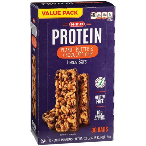 H‑e‑b Select Ingredients Protein Mmf7 Peanut Butter And Chocolate Chewy Bars Value Pack 30 Bars