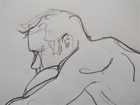 Original Pencil Expressive Drawing Of A Floor Seated Male Nude