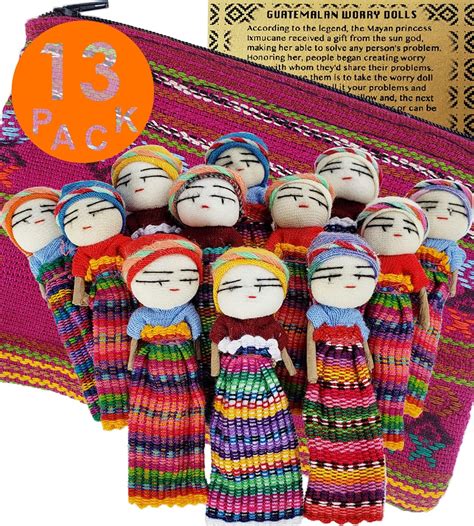 12 Super Cute Worry Dolls 1 Free Guatemala Fabric Bag Handmade