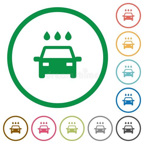 Iconos Planos De Lavado De Coches Con Contornos Ilustración del Vector