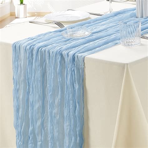 SUNTQ 10 Pack Light Blue Cheesecloth Table Runner Bulk 10ft Boho Gauze