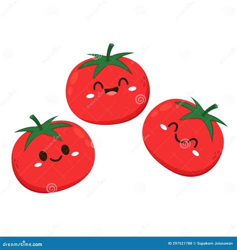 Cute Tomato Character Design Happy Vegetable Vector Illustration Stock